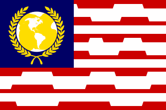 [canton with globe in wreath, all gold, zig-zag stripes]